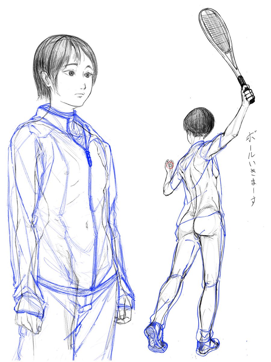 funwarisaurus's tweet image. 服のシワも少しずつでいいから上手くなりたい
（ラケット描くの難し過ぎて気が狂いますよ）