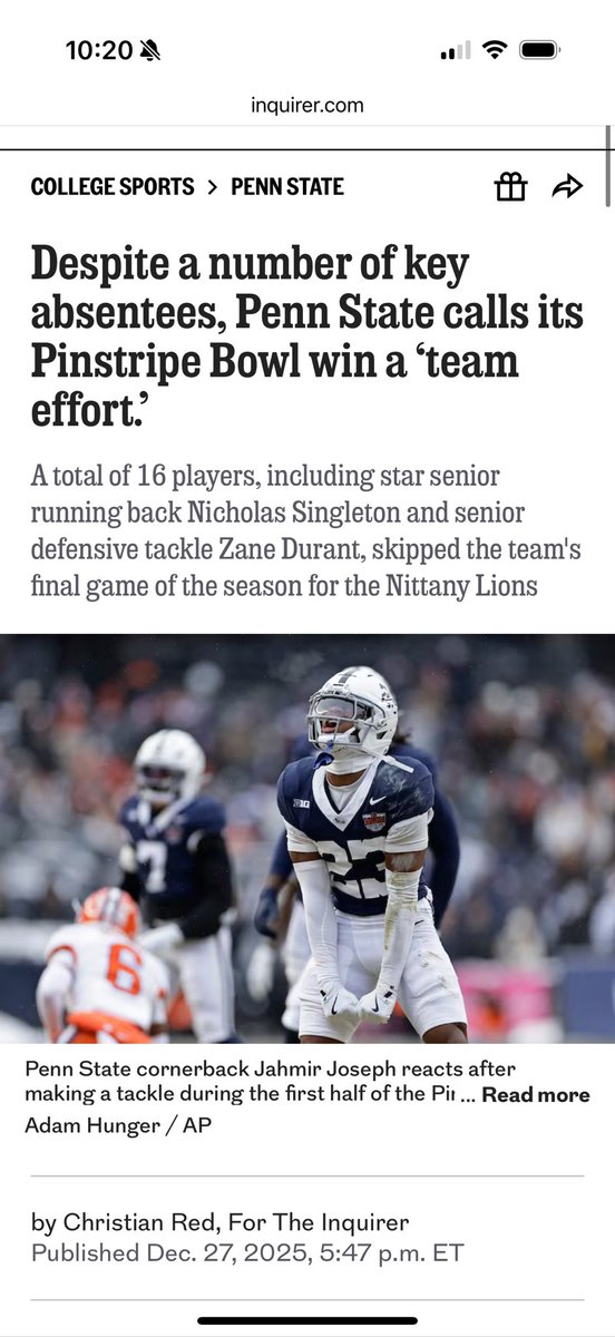 Despite 16 ⁦<a href="/PennStateFball/">Penn State Football</a>⁩ players opting out of ⁦<a href="/PinstripeBowl/">Bad Boy Mowers Pinstripe Bowl</a>⁩, PSU interim coach Terry Smith leads team to victory over ⁦<a href="/ClemsonFB/">Clemson Football</a>⁩. For ⁦<a href="/phillysport/">Philadelphia Inquirer Sports</a>⁩: inquirer.com/college-sports…
