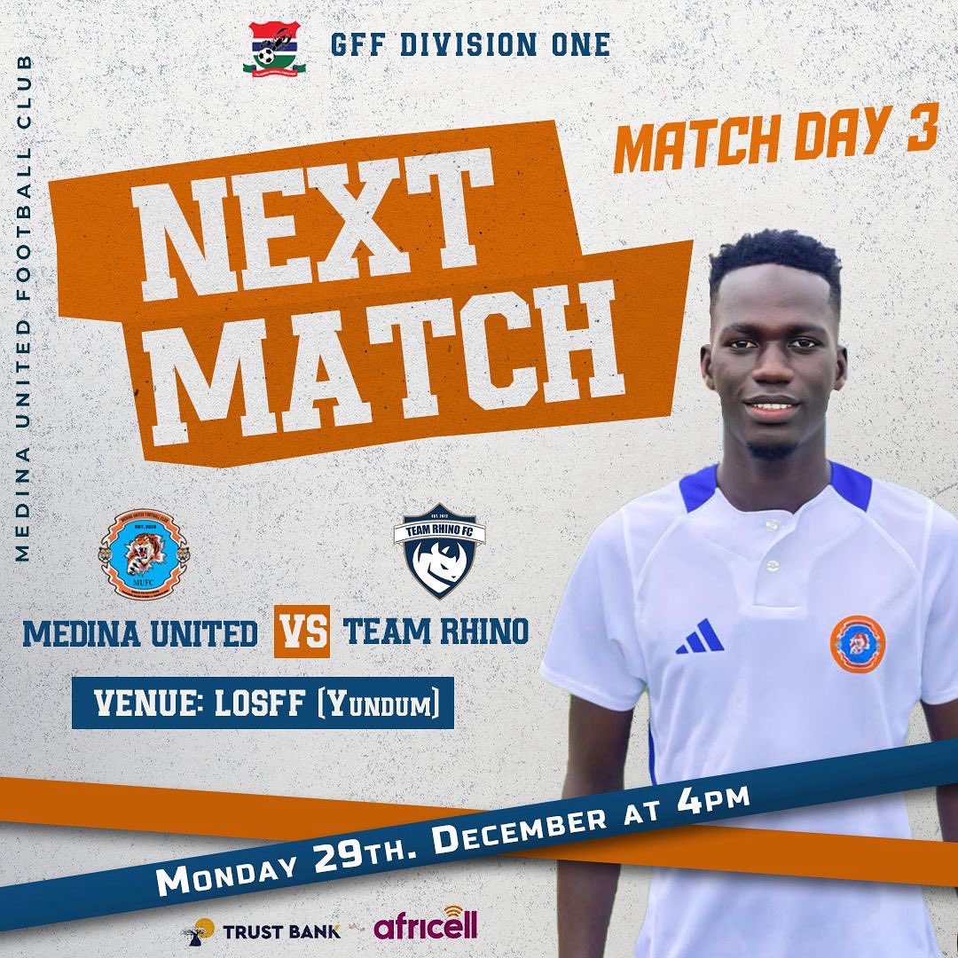 Medina United FC is set to clash with Team Rhino on Match Day 3 this Monday. This pivotal encounter marks our last game of the year. Our players are primed and eager to extend their impressive winning streak, showcasing their dedication and skill on the field.