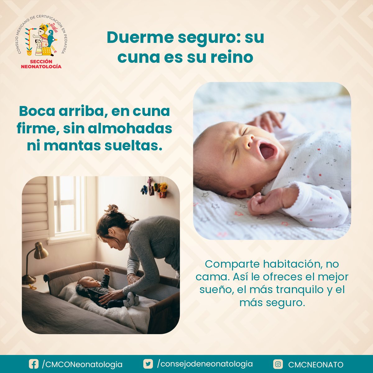 💤 Boca arriba, en cuna firme, sin almohadas ni mantas sueltas. Comparte habitación, no cama. Así le ofreces el mejor sueño, el más tranquilo y el más seguro.
Fuente: CDC – Providing Care for Babies to Sleep Safely.