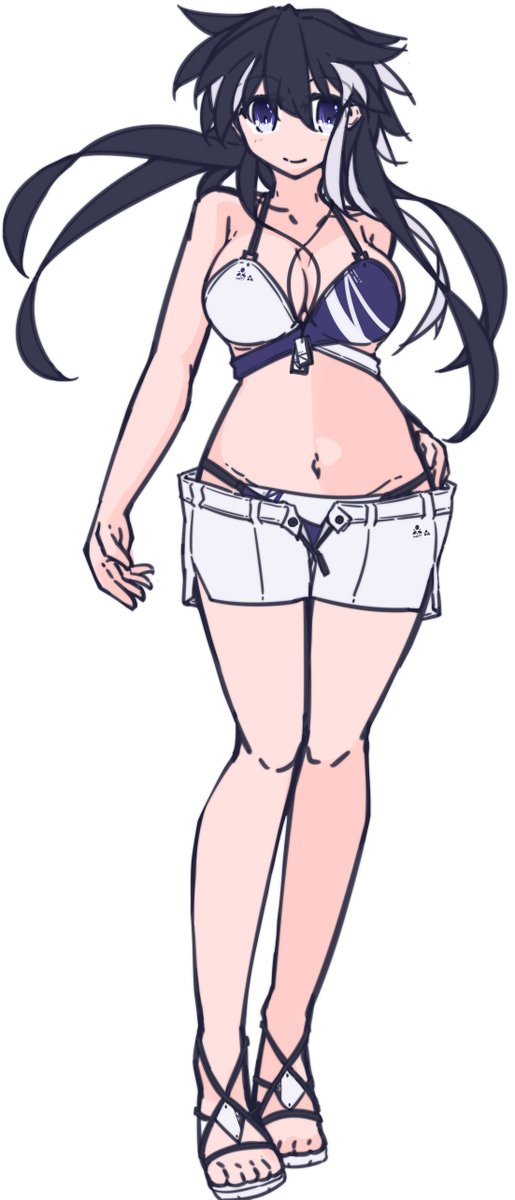 これは最新版凪夏の立ち絵色ラフ(間に合わなかったけどおまけ扱いで入れたもの
メッシュの位置とか胸のサイズ確認用な感じ あとサンダルラフ 