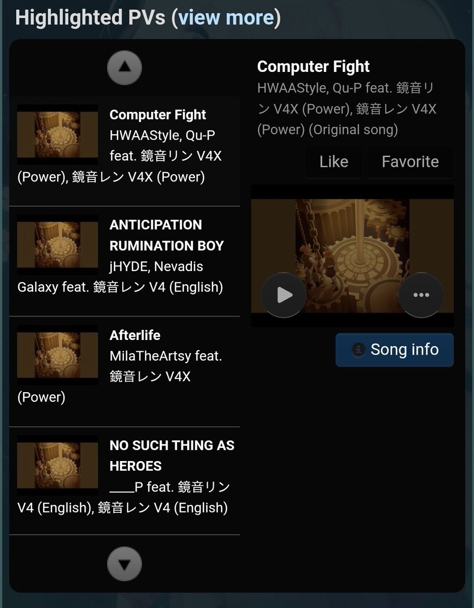 'computer fight' is the 5th highlighted pv on vocadb today!! thank you everyone!! please give it a like or a favourite if you like the song! 🫶