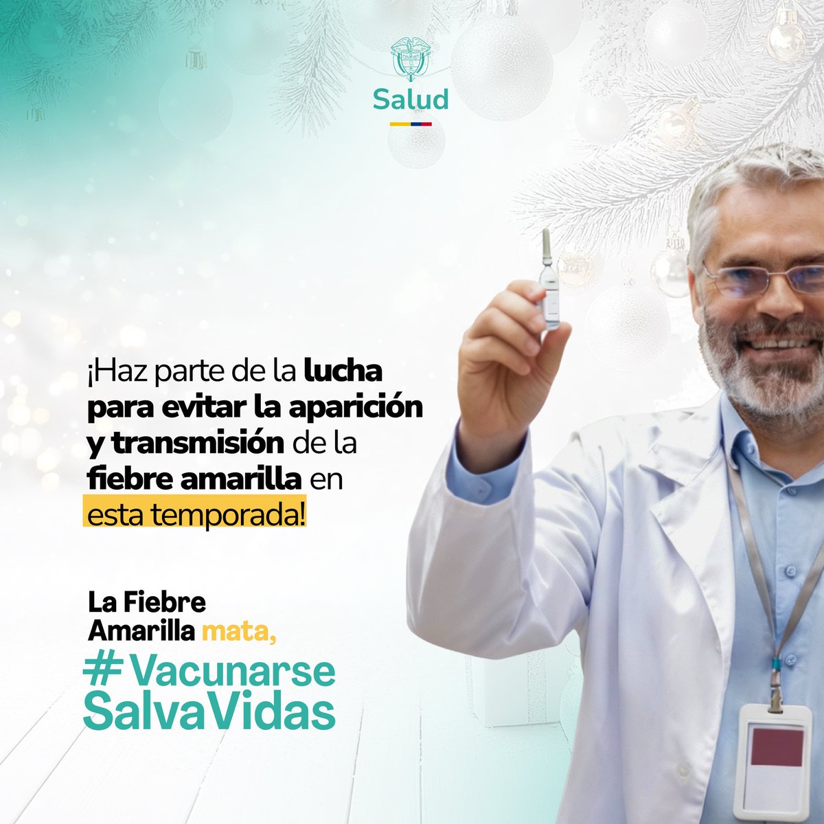 MinSaludCol's tweet photo. 🎄✨ ¡Que las fiestas no se arruinen por la fiebre amarilla!  Si vives o vas a recibir visitas en el Tolima o zonas de riesgo, asegúrate de que la enfermedad no arruine la temporada.  

Cuida y protege a los que más quieres eliminando los criaderos del mosquito.  

La fiebre amarilla mata, #VacunarseSalvaVidas  #VacúnateYa
