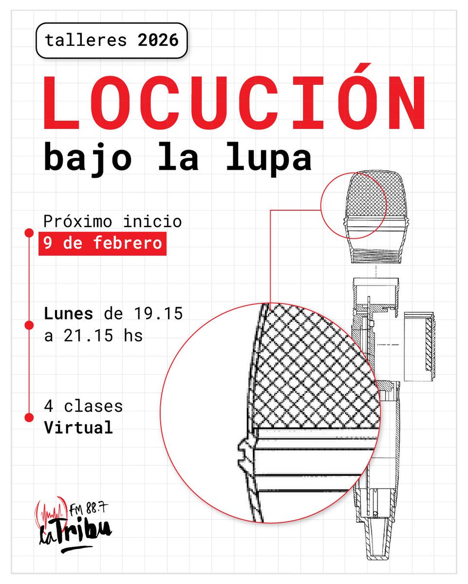 [ CAPACITACIÓN LA TRIBU ] • 📻⚡ • [VERANO 2026] • ⚡

🎙️TALLER DE LOCUCIÓN BAJO LA LUPA 

📱 Modalidad: Virtual
🔴 Duración: 4 encuentros.
🗓️ Día: Lunes de 19.15 a 21.15 hs.
▶️ Inicio: 9 de febrero
🗣️ A cargo de Belén López del Río
📧 +info en: capacitacionlatribu@gmail.com