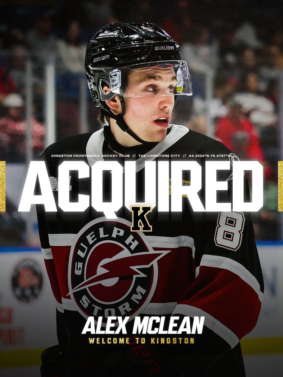 We have acquired former ninth overall pick Alex McLean and multiple draft picks from the Guelph Storm in exchange for Tyler Hopkins. 

DETAILS | chl.ca/ohl-frontenacs…
