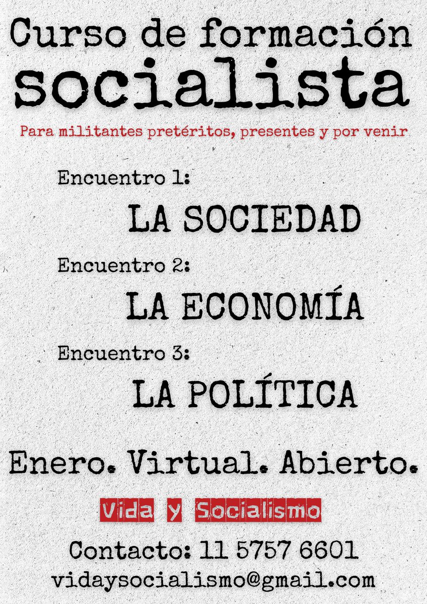 Quienes quieran participar no tienen más que escribir a vidaysocialismo@gmail.com, o bien enviar un mensaje de Whatsapp al (+54) 11 5757 6601.