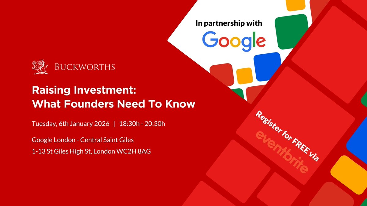 Explore funding sources from angels to early-stage funds, and learn when each is the right fit for your startup. Join us on 6th Jan 2026 at Google London for an event you wouldn't want to miss!

Book here: shorturl.at/vb8RU

 #FundingJourney #StartupGrowth #RaiseCapital