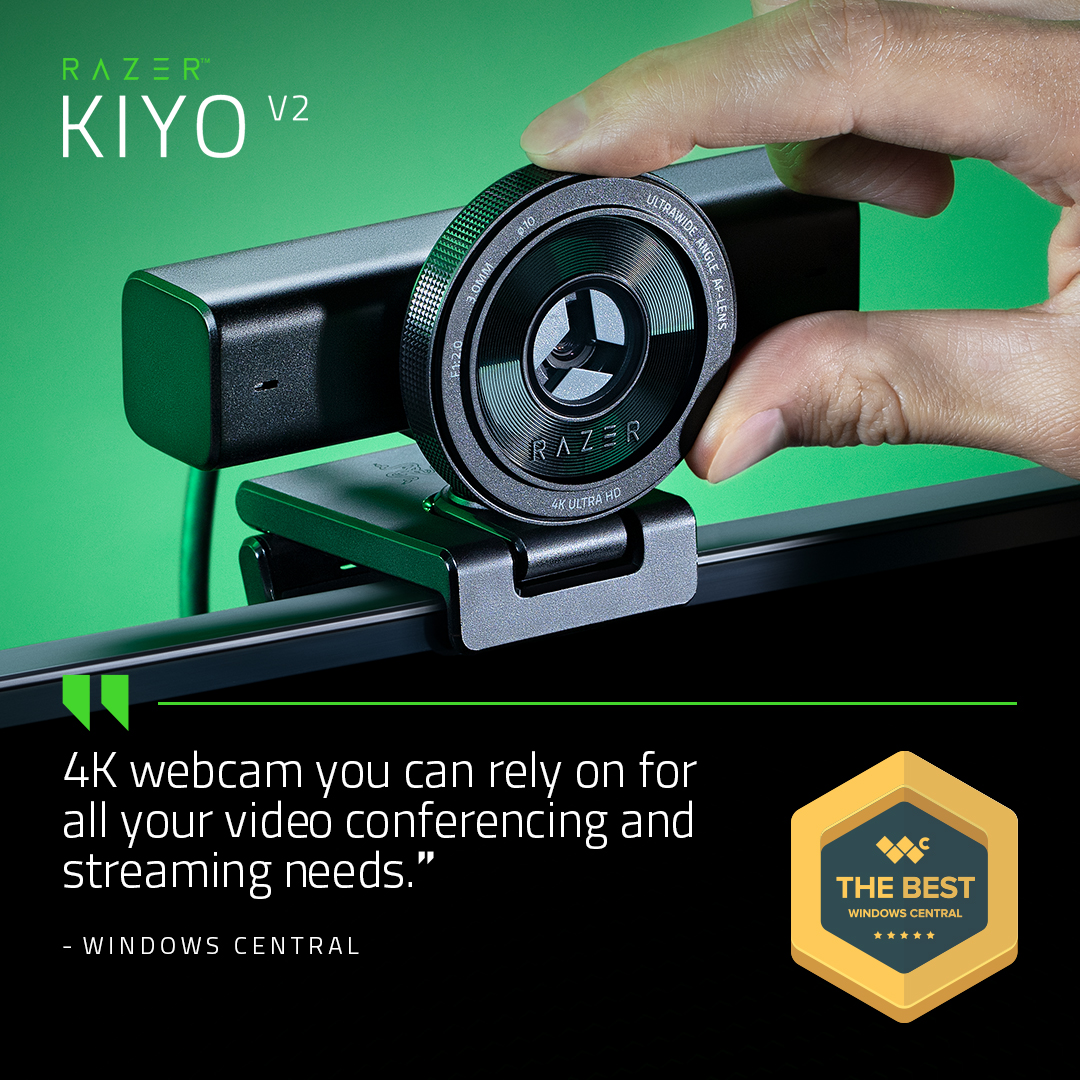 Razer's tweet image. Windows Central spent time with the Razer Kiyo V2 and broke down how it holds up for both streaming and everyday video calls. If you’ve been looking for a reliable 4K webcam you can actually count on, their full review is a good read. 

Read it here: rzr.to/kiyov2-wc