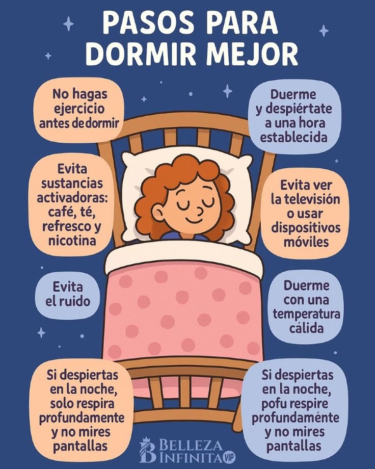 A veces no es "mala energía", son malos hábitos. 
Aquí los 7 pasos no negociables para blindar tu sueño y recuperar tu poder:

1️⃣ Ritmo Sagrado: Duerme y despierta a la misma hora. Al cerebro le ama la rutina. 

2️⃣Apagón Digital: Nada de TV ni celular. La luz azul le grita a tu