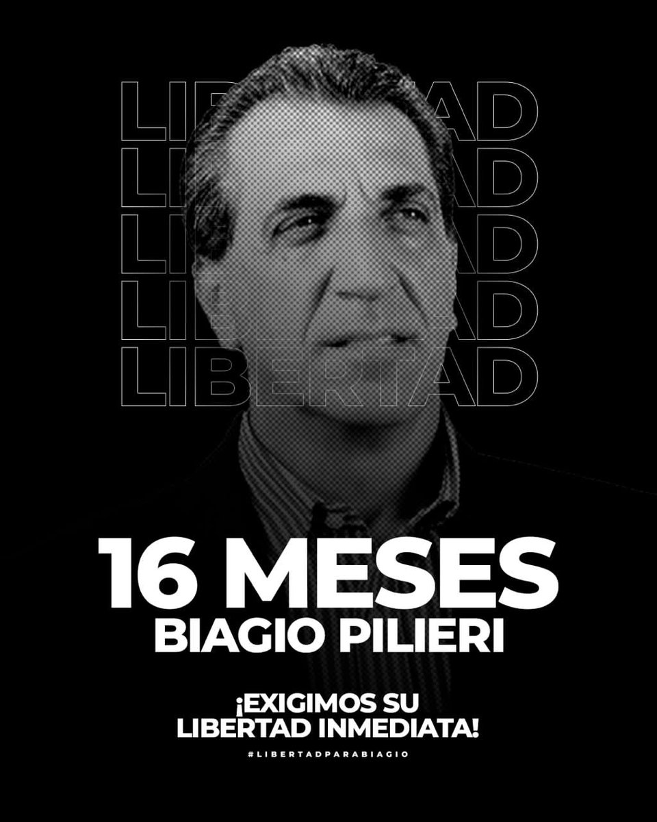 Hoy, 28 de diciembre, <a href="/BiagioPilieri/">Biagio Pilieri</a>, cumple 16 meses secuestrado en El Helicoide, siendo inocente y con delicados problemas de salud, que no están siendo atendidos. 

‼️16 meses aislado. 

‼️16 meses sin contacto permanente con su familia. 

‼️16 meses de injusticia. 

Exigimos