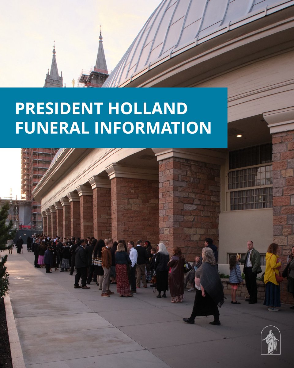 Ch_JesusChrist's tweet photo. Funeral services for President Jeffrey R. Holland of the Quorum of the Twelve Apostles of The Church of Jesus Christ of Latter-day Saints will be held in the Tabernacle on Temple Square on Wednesday, December 31, 2025, from 11:00 a.m. to 12:00 p.m. MST.

President Holland died on December 27, 2025, in Salt Lake City at the age of 85.

The funeral will be open to the public ages 8 and older. Seating in the Tabernacle will be available to the public with doors opening at 9:30 a.m. Admission to the Tabernacle will be on a space available basis. Overflow seating will be made available as appropriate.

President Dallin H. Oaks will preside and Elder Quentin L. Cook, a former mission companion of President Holland, will conduct the service. The program will include remarks by members of the Holland family. Music will be provided by the Tabernacle Choir at Temple Square.

The funeral services will be streamed live and available on demand on https://t.co/xKCj6L1iHH and on https://t.co/JmhgVK9rLO. 

Learn more on Church Newsroom.

https://t.co/C1MODB0Jfg