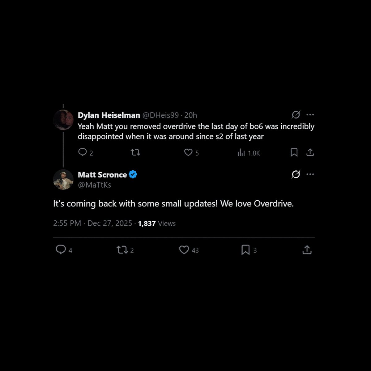 DETONATEDcom's tweet image. Treyarch have CONFIRMED the ‘Overdrive’ Multiplayer Mode will RETURN in #BlackOps7:

💥 “It’s coming back with some small updates!”