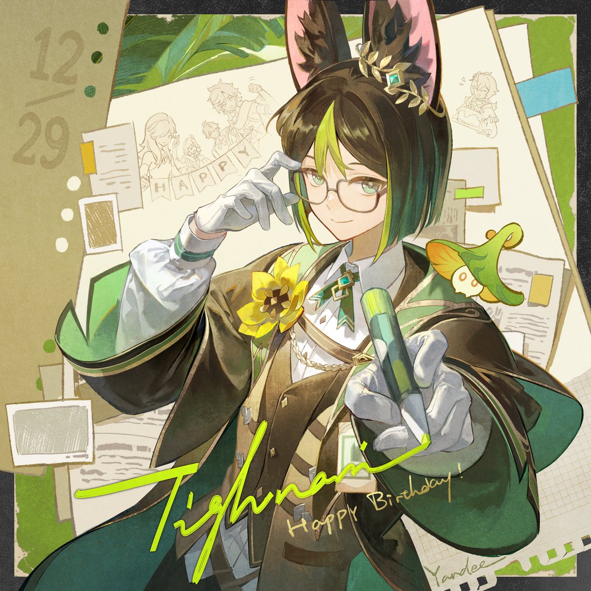 Yandee233's tweet image. #ティナリ生誕祭2025 #GenshinImpact  #Tighnari 
Happy birthdayyyyyyyy～～～～～～💚🥳