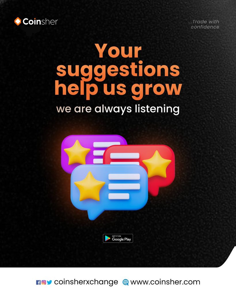 coinsherxchange's tweet photo. It’s almost the end of the year, and your feedback means everything to us. 

Share your suggestions, we’re always listening and committed to growing better with you.

Trade with confidence with Coinsher. https://t.co/AWQDd8ZiM1