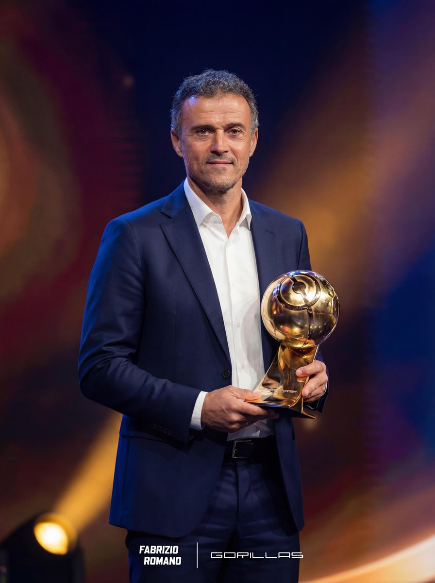 FabrizioRomano's tweet photo. 🚨⭐️ PSG manager Luis Enrique wins ‘Best Coach’ at Globe Soccer Awards 2025. https://t.co/PKq8zMeLZ8