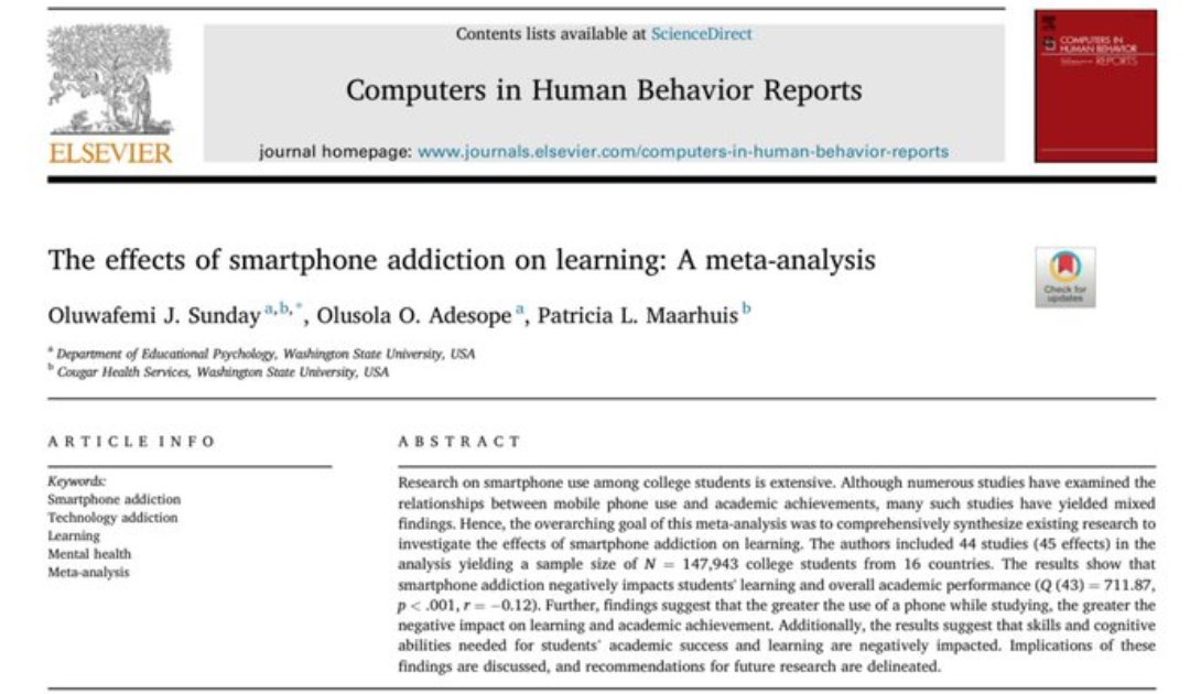 EtienneYuh's tweet image. 📳🆘 New meta-analysis of 147,000+ students: Smartphone addiction hurts learning &amp;amp; grades.  The more you use your phone while studying, the worse the impact on focus, memory &amp;amp; performance.  Phones are tools—don't let them become traps. Balance matters!   #SmartphoneAddiction
