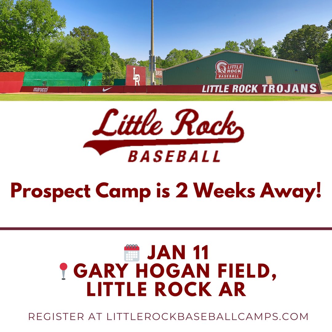 LRBaseballCamp's tweet image. 🚨We are 2 weeks away🚨

Winter Prospect Camp is right around the corner. Signup now using the link below to come showcase yourself in front of the entire Trojan Staff.

Limited spots still remain‼️

⬇️

littlerockbaseballcamps.totalcamps.com/About%20Us