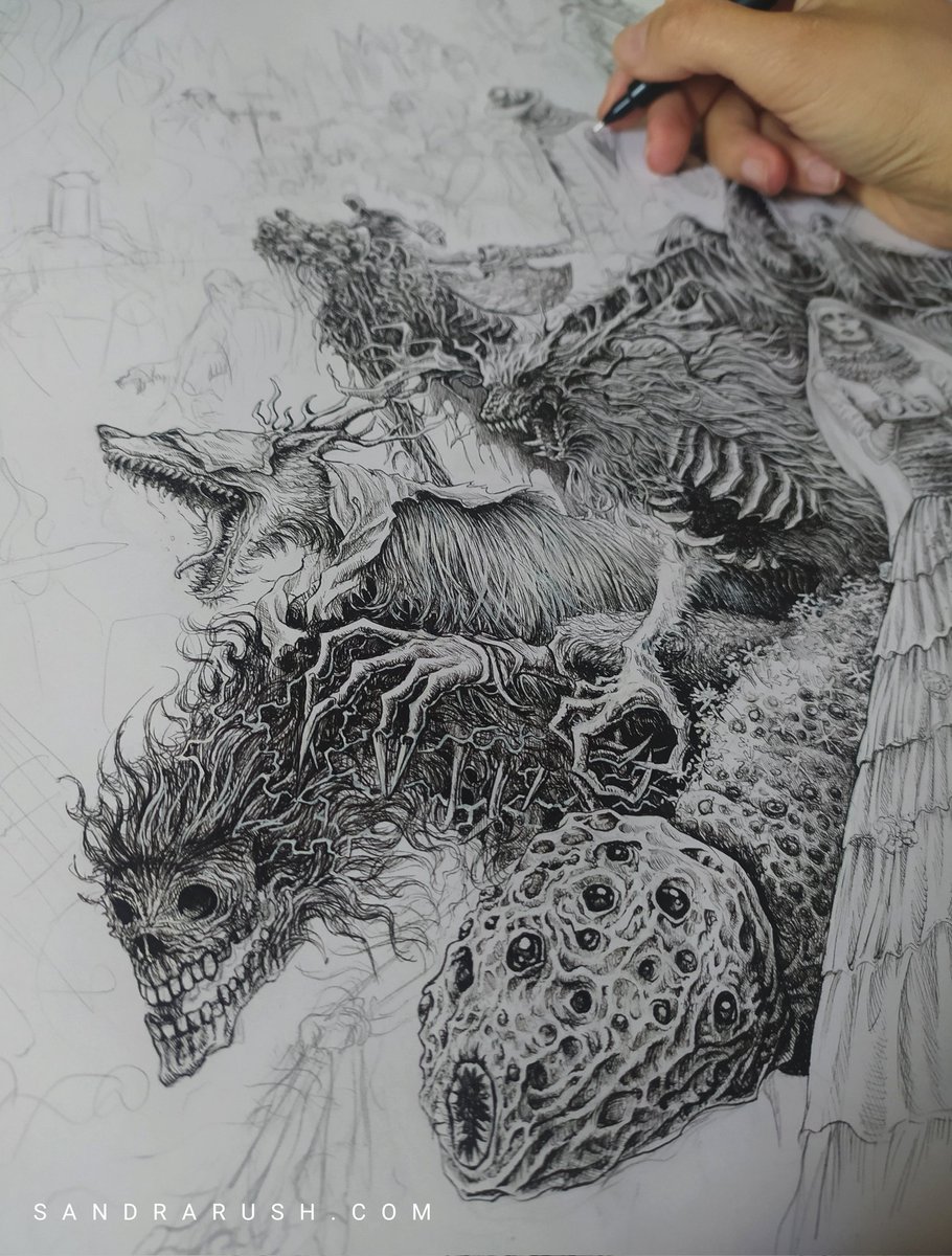 Sandra_S_Rush's tweet image. BLOODBORNE 🔥 My biggest project of this year 🖤 All in game bosses and characters drawn on a single paper 🖤
