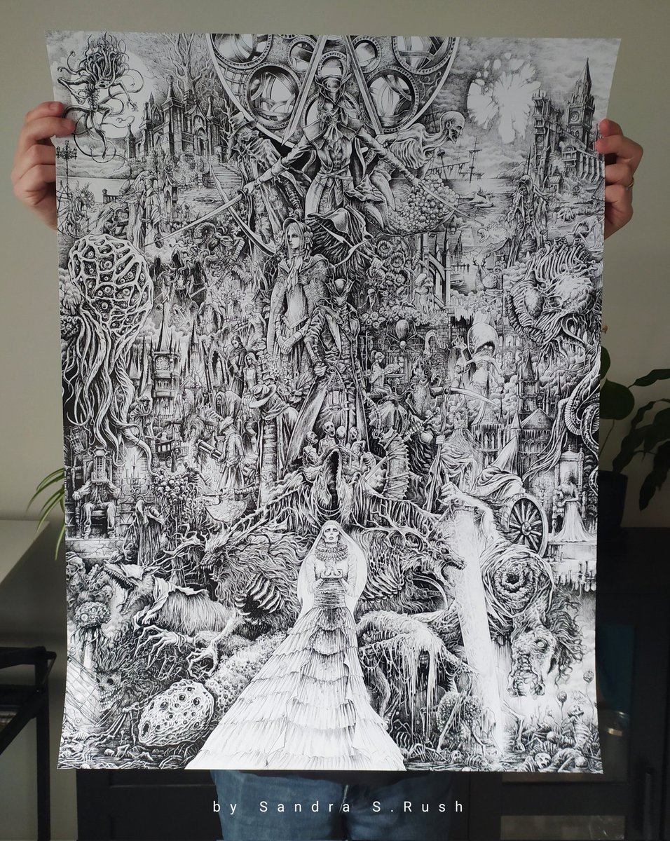 Sandra_S_Rush's tweet image. BLOODBORNE 🔥 My biggest project of this year 🖤 All in game bosses and characters drawn on a single paper 🖤