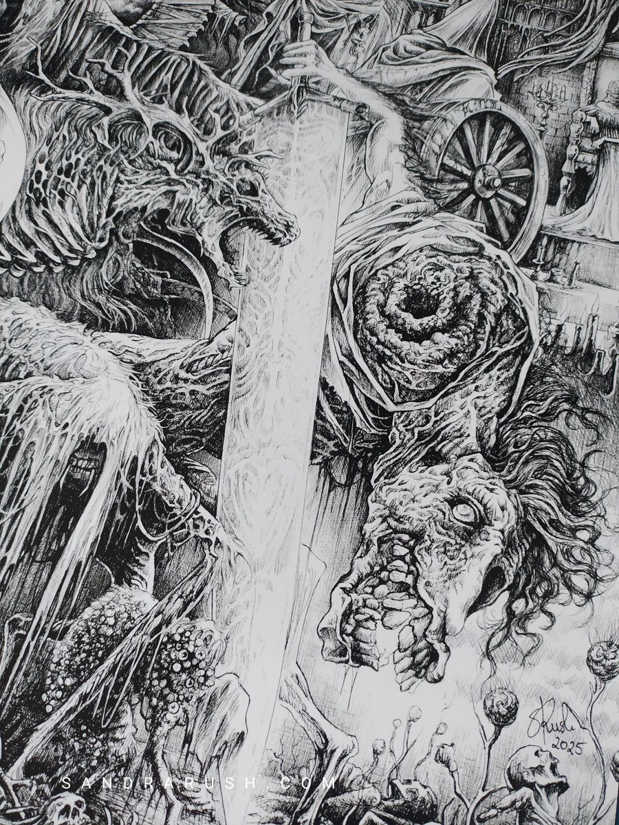 Sandra_S_Rush's tweet image. BLOODBORNE 🔥 My biggest project of this year 🖤 All in game bosses and characters drawn on a single paper 🖤