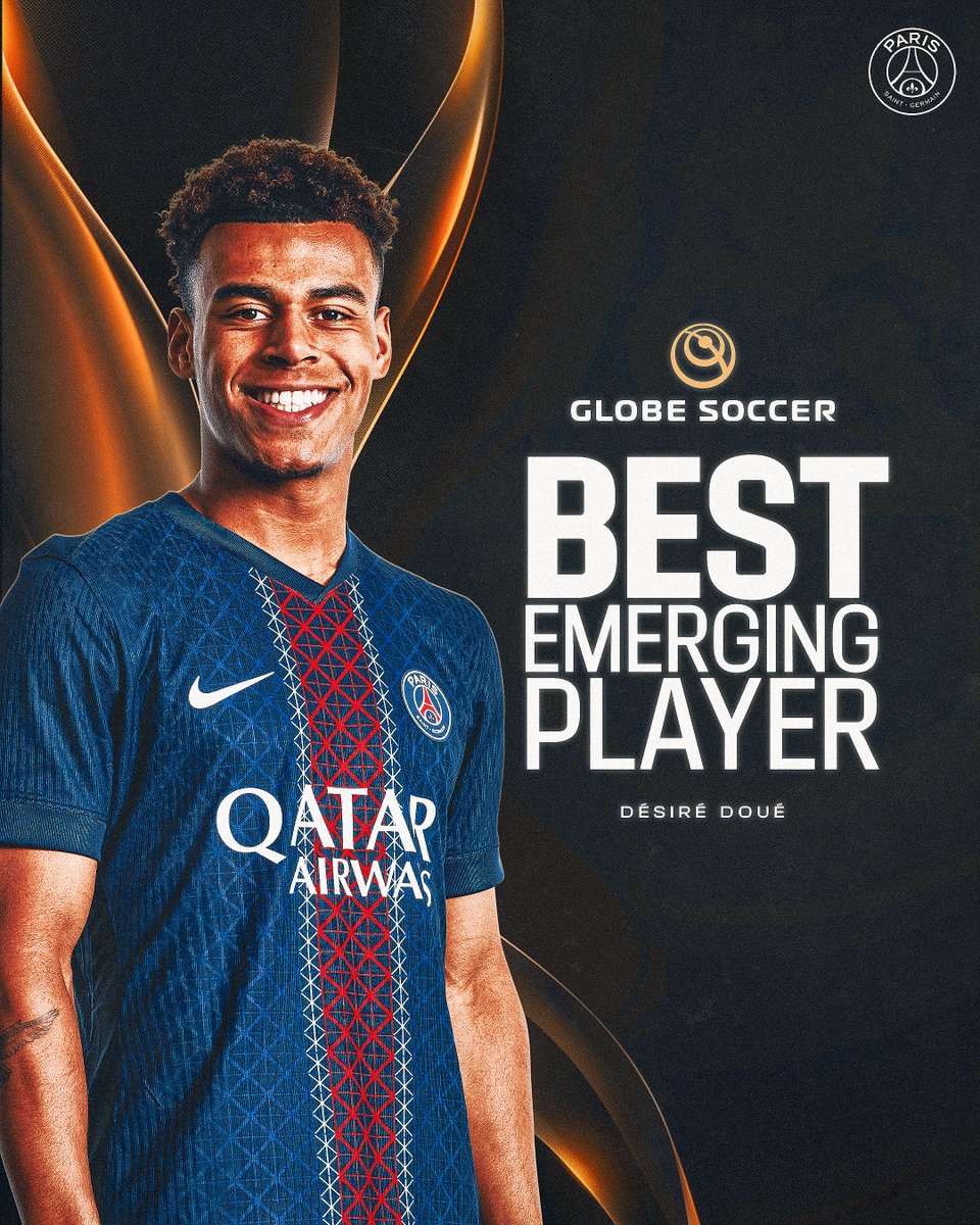 PSG_inside's tweet image. Désiré Doué honoré comme Joueur Émergent aux Globe Soccer Awards ! 🌟
Félicitations Désiré ! 👏

@Globe_Soccer