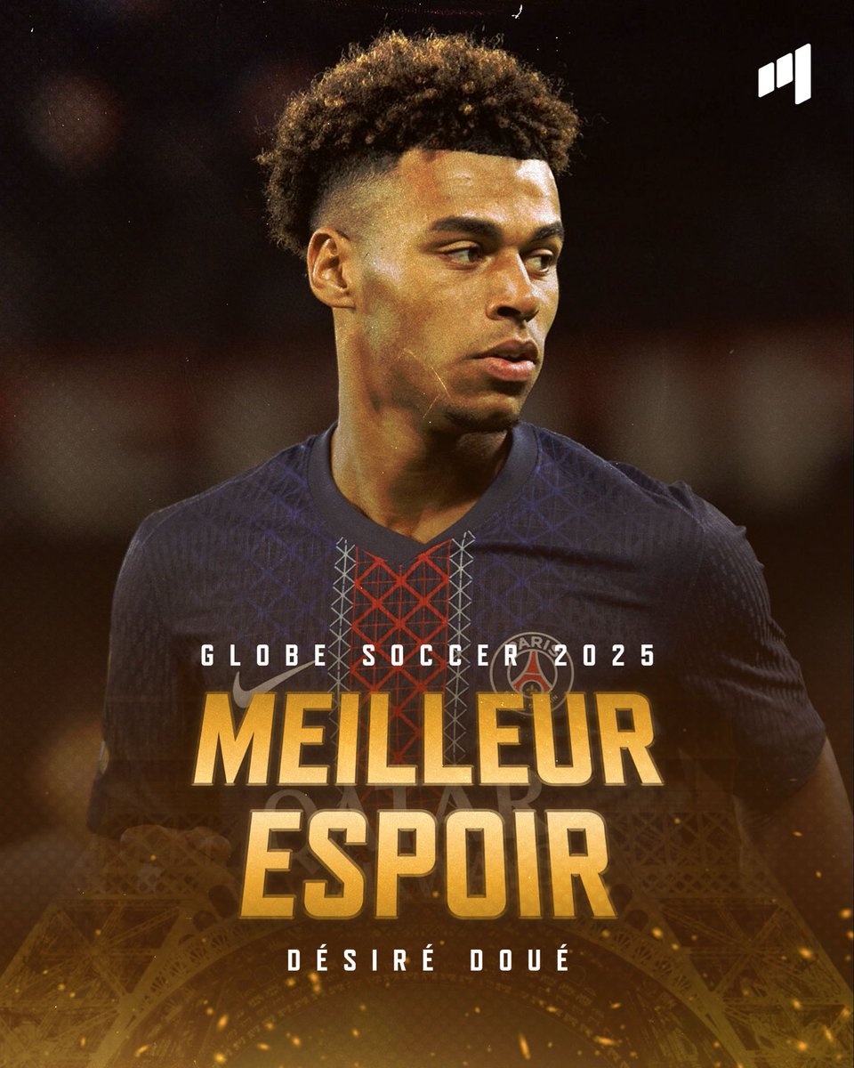 MediaParisien's tweet image. 🚨🚨🚨 Désiré Doué est ÉLU meilleur Espoir Globe Soccer 2025 !