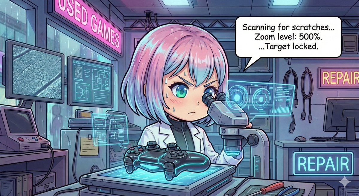 Get_Japan_Merch's tweet photo. Case File #010: The "Used" Item Paradox 🎮

Client: "I'm on a budget. 'Used' condition is fine."
Me: "Understood. Initiating strict quality inspection protocol."

In Japan, "Used" has a very different meaning... (1/4)

#RetroGaming #JapanProxy #PersonalShopper

Scanning Protocol: MICROSCOPIC LEVEL 🔬

Most sellers just look with their eyes.
I use 500% Zoom.
I will find the flaw... no matter how small.
Target locked. (2/4)

DEFECT DETECTED! ⚠️😱

Found it! A massive... 0.5mm micro-scratch!
In the Japanese market, this is a serious flaw.
My standards cannot accept this imperfection! (3/4)

Result: Listed as "Rank B" (Discounted).
Reality: It looks Brand New to everyone else. 😂

Japan's "Used" is the world's "Mint".
Take advantage of our overly strict standards!

Request "Used" items here:
https://t.co/iY0yaUUmTt

(4/4) #eBaySeller #JapanMint