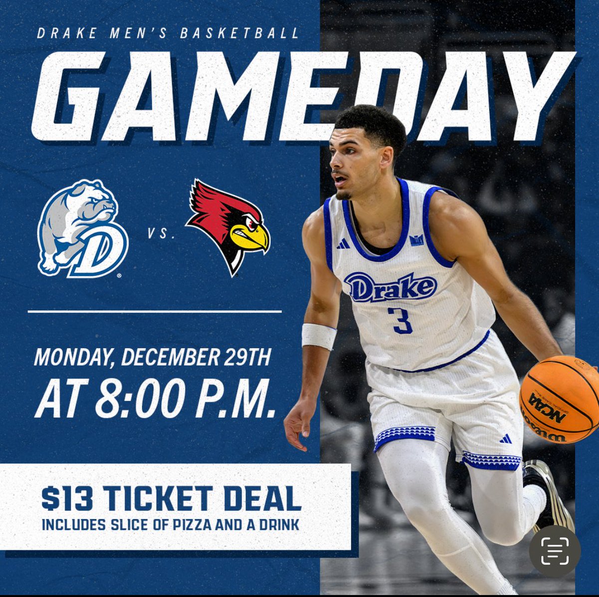 IowaEverywhere's tweet image. Buckets will be LIVE from the Knapp Center on Monday at 6:30 p.m. ahead of the Drake game! 

It’s Dads Night Out and we’ve got a special deal for Iowa Everywhere fans! Score a ticket to the game, a slice of pizza, and a beer for $13! 

🎟️ godrakebulldogs.evenue.net/promotions/IOWA