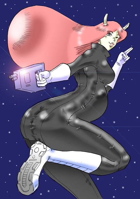 昨日『宇宙船サジタリウス』を再掲したので、新規にアン教授を描き起こしました。まあ、ジラフが骨ヌキになるのも頷ける。