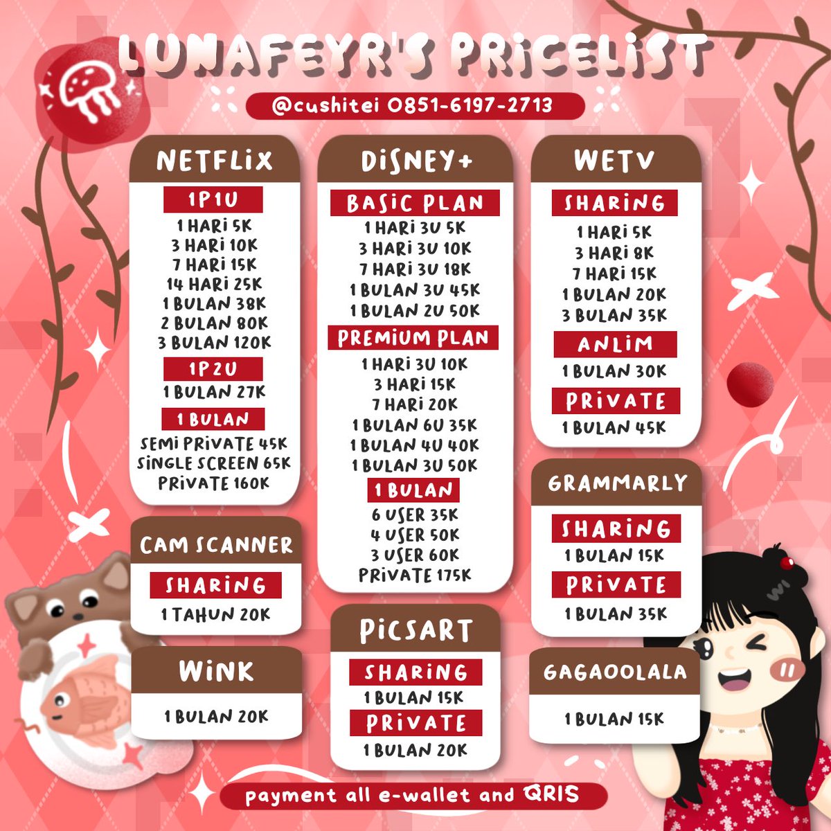luneveir's tweet photo. 🙋‍♀️haii! ayo mutualan, aku sekalian jualan ya, yang mau wtb netflix, apps premium dll langsung login full garansi 30hari boleh ya🫶🏻

🚗 strong akun, jarang limit. 
🚗 otp hh cepet &amp; helpfull
🚗 bisa perpanjang ✅
🚗 payment bisa qris no fee✅
☎️ order  : https://t.co/qwBG0LOivh https://t.co/W3GIrsw50n