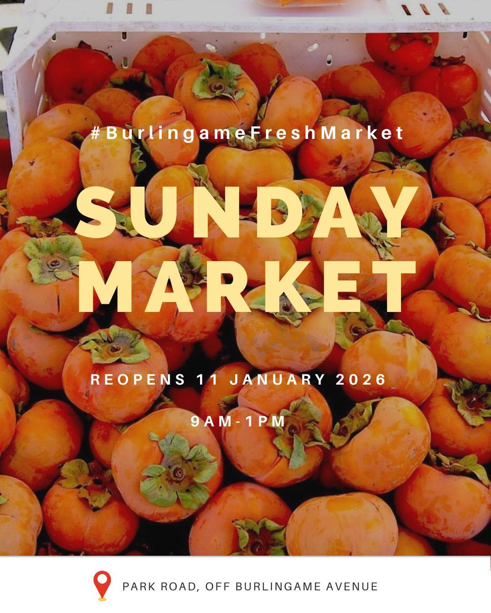 Don't forget the #BurlingameFreshMarket is taking a break right now! 

We'll be back on 11 January 2026 with more fresh, seasonal fruits and vegetables! 🍇🥑🍋🍠🍅🥕🌽🫑🥝🍑🍎