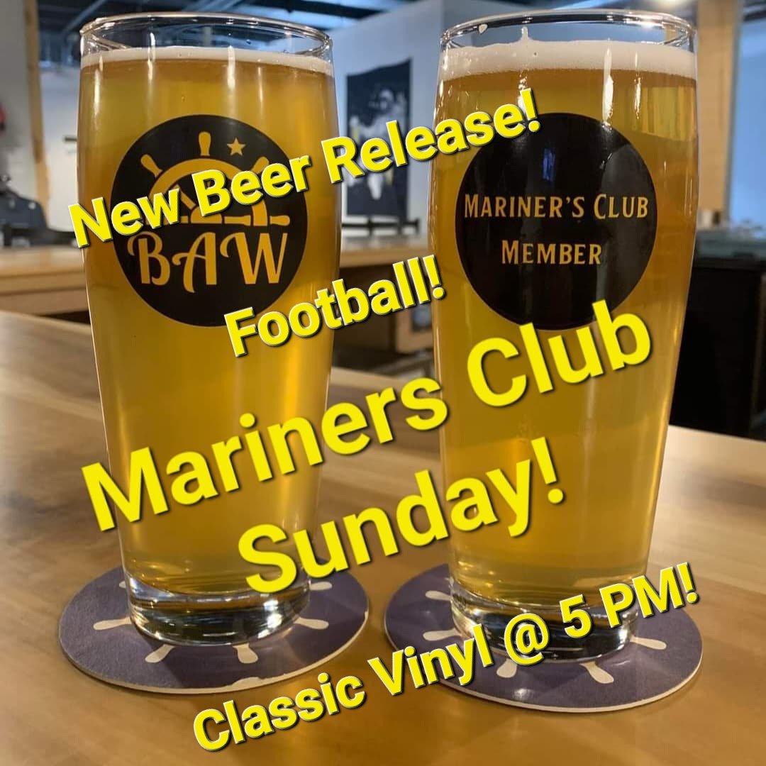 bathaleworks's tweet image. Happy Mariner's Club Sunday! $3 off full pours for Club members all day! Looking like a decent day out there.  Stop on in for some football, our new beer release, Czech Your Heading Pilsner, &amp;amp; Charlie will be spinning tunes at 5.  What more could you ask for?! Cheers!  🍻