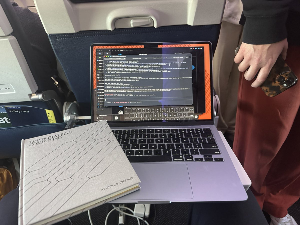 Ideal flight. Jamming to music, WiFi, exit row leg room, Claude Code and Spotify. https://t.co/13ykS
