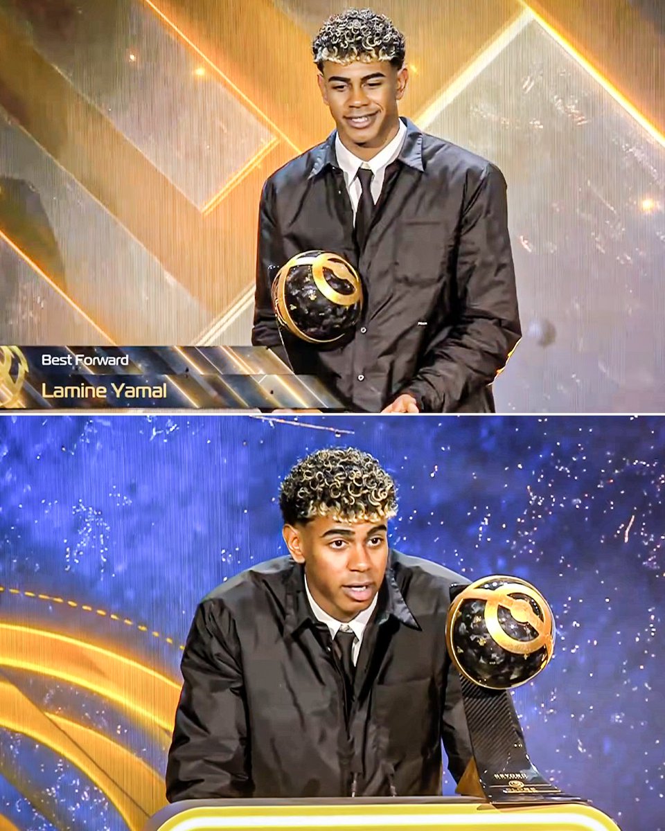 ESPNFC's tweet photo. Lamine Yamal was awarded Best Forward at the 2025 Globe Soccer Awards 🏆 https://t.co/4BuAXKXCra