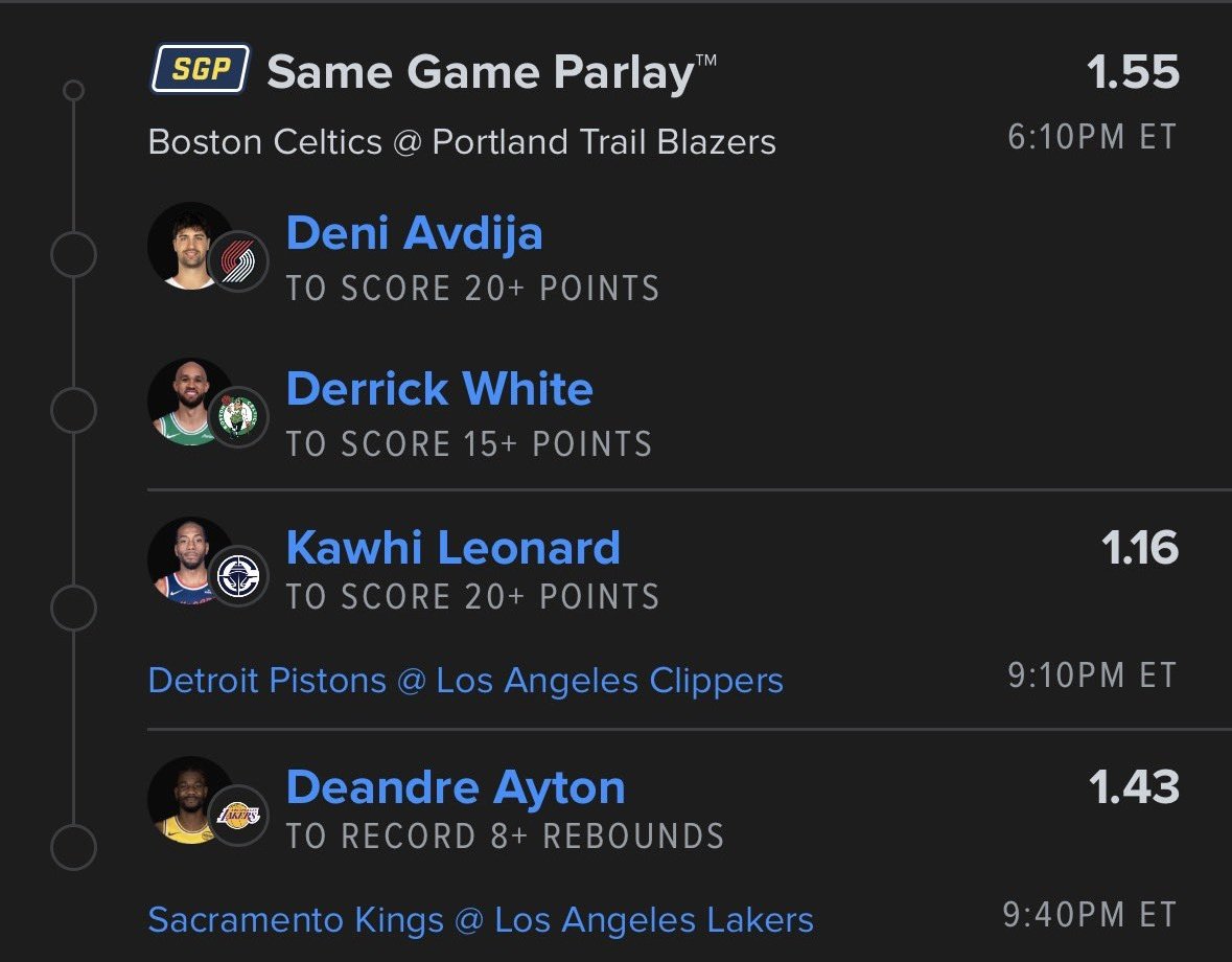 Sharpstacktips's tweet image. LOCK THIS IN 💰🥳 

NBA SUNDAY → 4-Leg Parlay 🏀

→ Deni Avdija (POR) 20+ Points
→ Derrick White (BOS) 15+ Points
→ Kawhi Leonard (LAC) 20+ Points
→ Deandre Ayton (LAL) 8+ Rebounds

Just click in with the link on my bio 💯I'mma put you through how to get good picks

#NBA