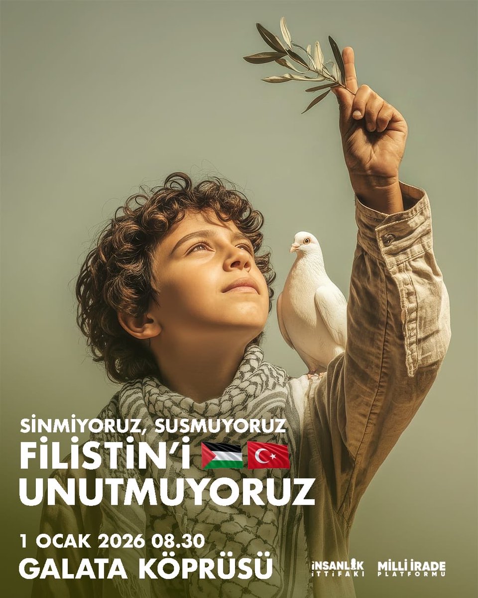 tulaygokcimen's tweet photo. Sessizlik büyüdüğünde zulüm güç buluyor. Biz o sessizliği dağıtıyoruz. 

#GazzeyiUnutma

📍 Galata Köprüsü 
🗓 1 Ocak 2026 
⏰ 08.30 https://t.co/xkdG0C1R6W