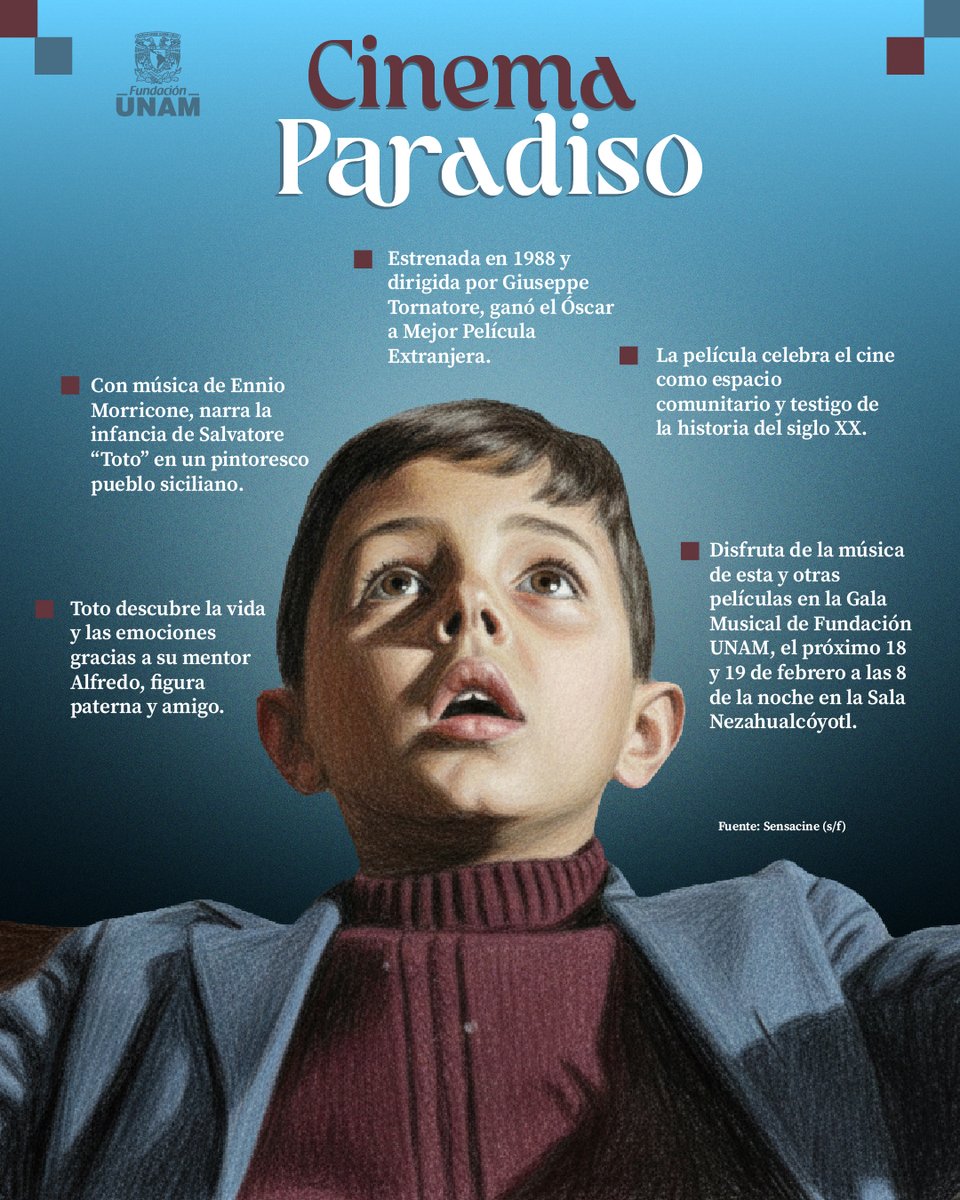 Fundacion_UNAM's tweet photo. 👉 Disfruta de las canciones más emblemáticas de Cinema Paradiso en nuestra #GalaFUNAM. 🎬🎻 ¡No faltes!
📅 18 y 19 de febrero | 20 h.
📍 Sala Nezahualcóyotl
Boletos en: https://t.co/DWMVJopg71 / https://t.co/H1LNl2wfqq https://t.co/70FkVQDKm6