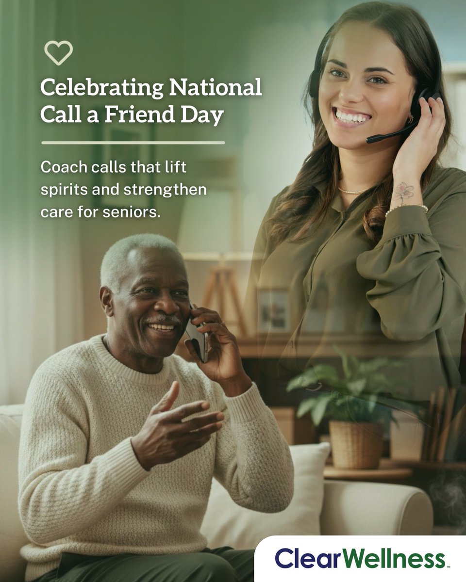 It's #NationalCallaFriendDay! #ClearWellness coaches become trusted companions through weekly calls that go beyond health checks. Seniors share concerns, celebrate victories &amp; talk through challenges in a safe, judgment-free space. Learn more: clearwellness.com/seniors