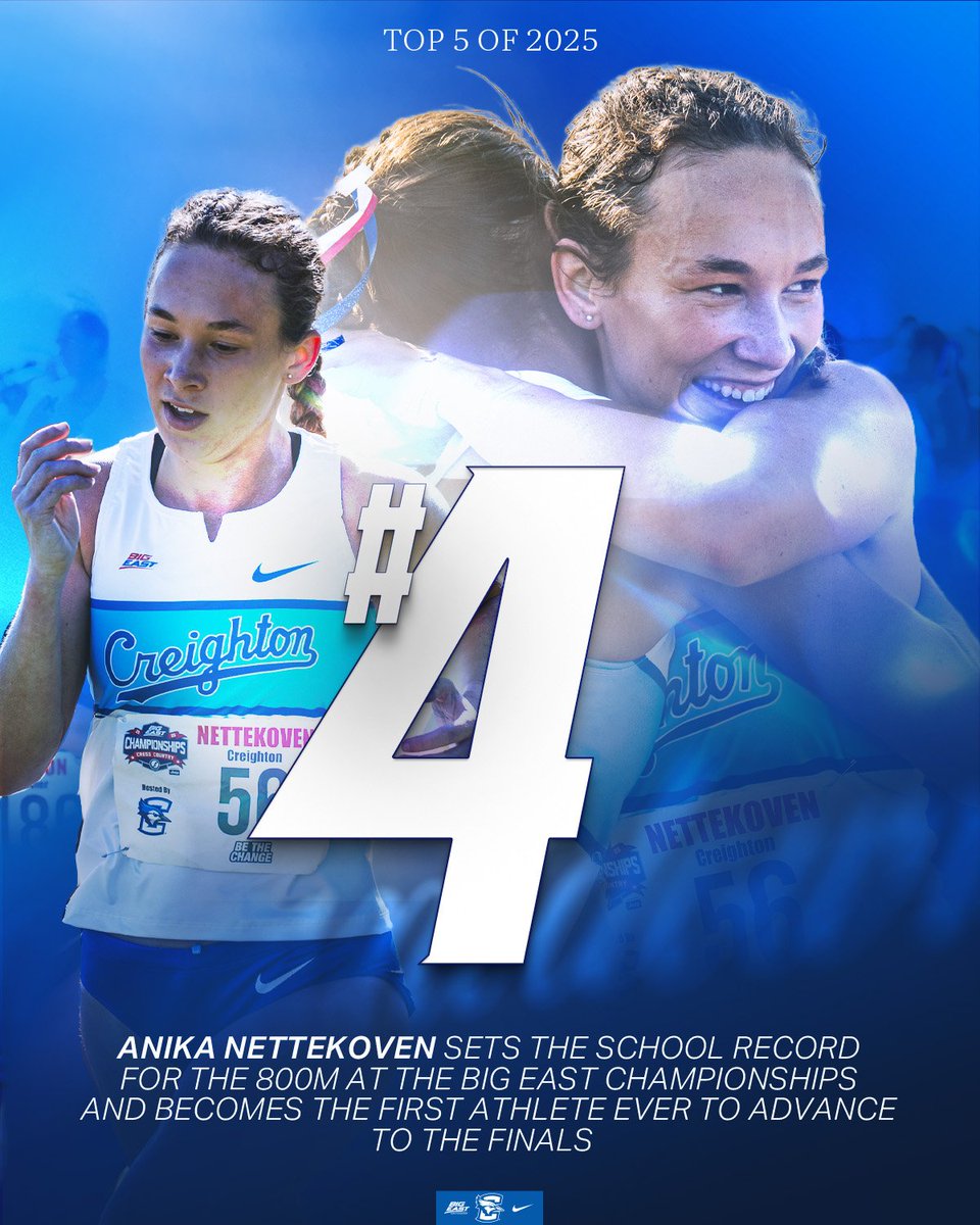 At #4 of 2025...

Anika Nettekoven crushes the 800m school record at the Big East Outdoor Championships and becomes the first Creighton track athlete ever, to advance to a Big East Championship final. 

#EyesUp #FutureIsBright #GoJays #CUxctf