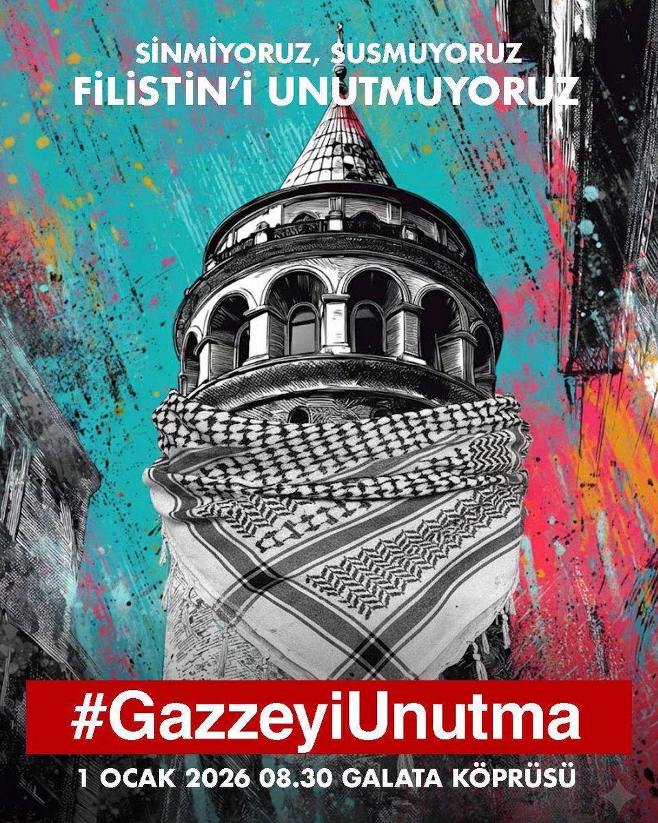Ne yapalım?” sorusunu daha fazla ertelemiyoruz. 1 Ocak sabahı Galata Köprüsü’nde buluşuyoruz. #GazzeyiUnutma
📍 Galata Köprüsü 
🗓 1 Ocak 2026 
⏰ 08.30