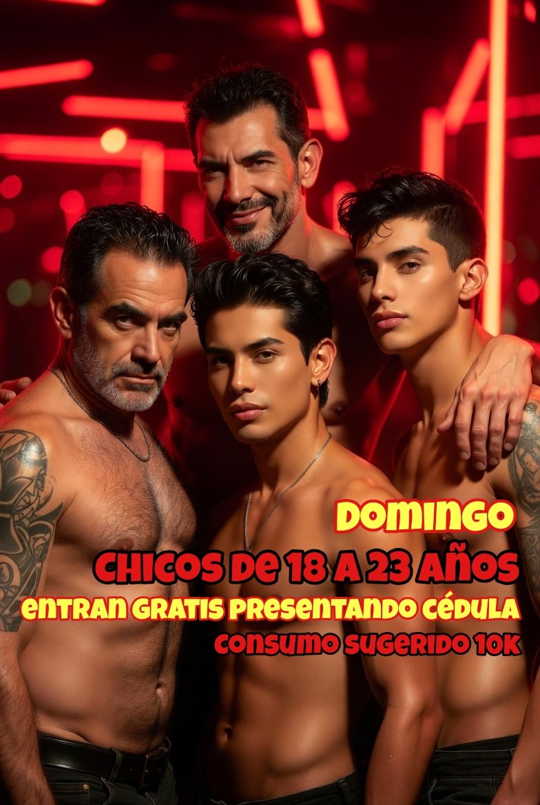 🏳️‍🌈 Sillón Rojo 🏳️‍🌈 Gay 🏳️‍🌈 Medellín 

Domingo
POLLOS CONTRA MADUROS 
Vamos hasta las 4 am 🌜

🐤 PROMO POLLOS 🐤