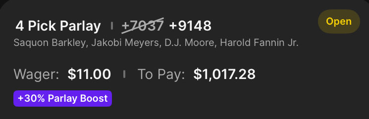 TPB_FirstTD's tweet photo. ATTD lotto ๐๏ธ
- Barkley
- Meyers
- Moore
- Fannin Jr.
$11 -> $1,017.28 (30% DK boost) ๐ฐ
Also played each straight for first TD. Letโs go ๐ค๐ซก
#GamblingX #FirstTD https://t.co/eTJkEBHFlt
