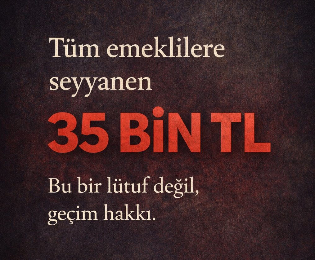 Emekli değilseniz anneniz ve  babanız için destek olun 🙏

35 Bin TL
#SeyyanenŞartEmekliye

#SadakaMaaşınaRed