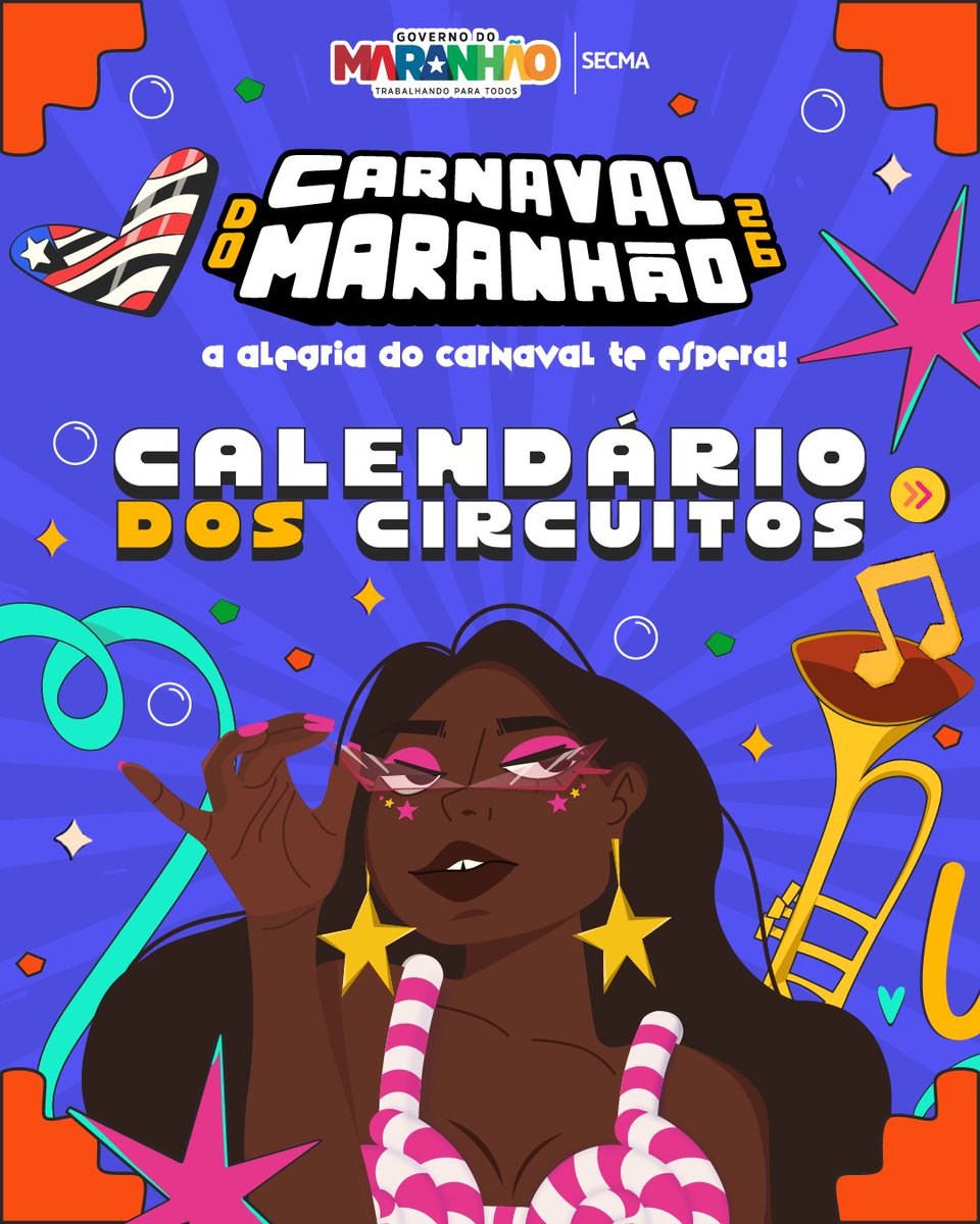 carlosbrandaoma's tweet image. A contagem regressiva já começou 🎭📍Os circuitos oficiais e as datas do Carnaval do Maranhão 2026 estão definidos!

Uma grande celebração da nossa cultura, que movimenta a economia e leva alegria por todo o estado. Agora é se programar, separar o copo térmico e guardar a energia…