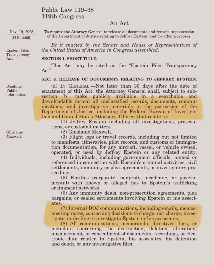 RepThomasMassie's tweet image. .@AGPamBondi’s most egregious violation of the Epstein Files Transparency Act is not that she ignores the deadline…

it’s that she’s redacting names of accused sex offenders AND internal communications about decisions, wrongly citing old rules that are overridden by new law.