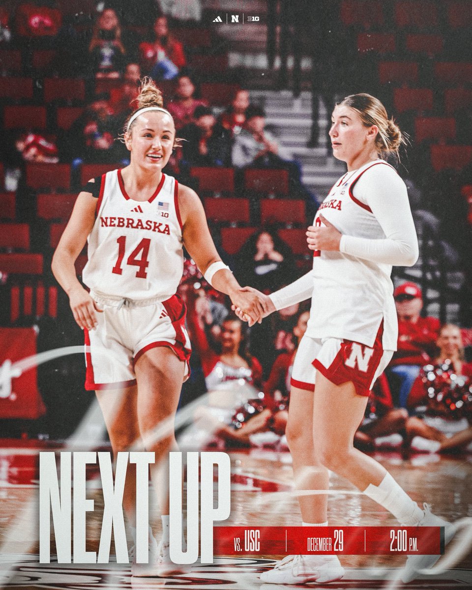HuskerWBB's tweet image. Next up ➡️ Big Ten play at home 

#20 Nebraska 🆚 #17 USC 

🎟️ Huskers.com/wbbtix