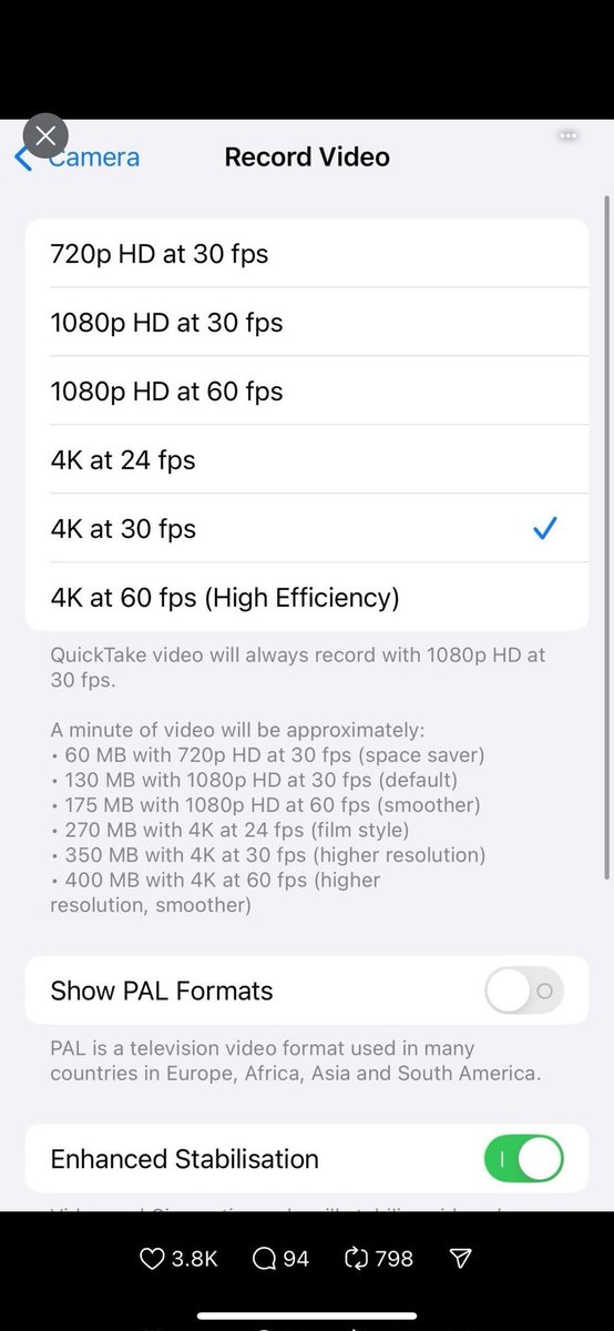 Timmysofine's tweet image. Save these iPhone camera settings for high-quality content!