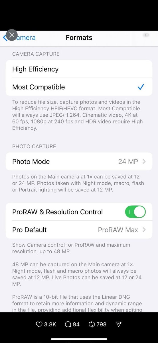 Timmysofine's tweet image. Save these iPhone camera settings for high-quality content!