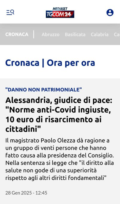 Erinni15's tweet photo. Le norme anti #Covid erano ingiuste i cittadini hanno diritto al risarcimento di con 10 euro per "danno non patrimoniale". Sentenza di un giudice di pace di Alessandria
gennaio 2025

#covid19 #restrizionicovid #lockdown #mascherinaCovid #multecovid https://t.co/X82E4gWyms