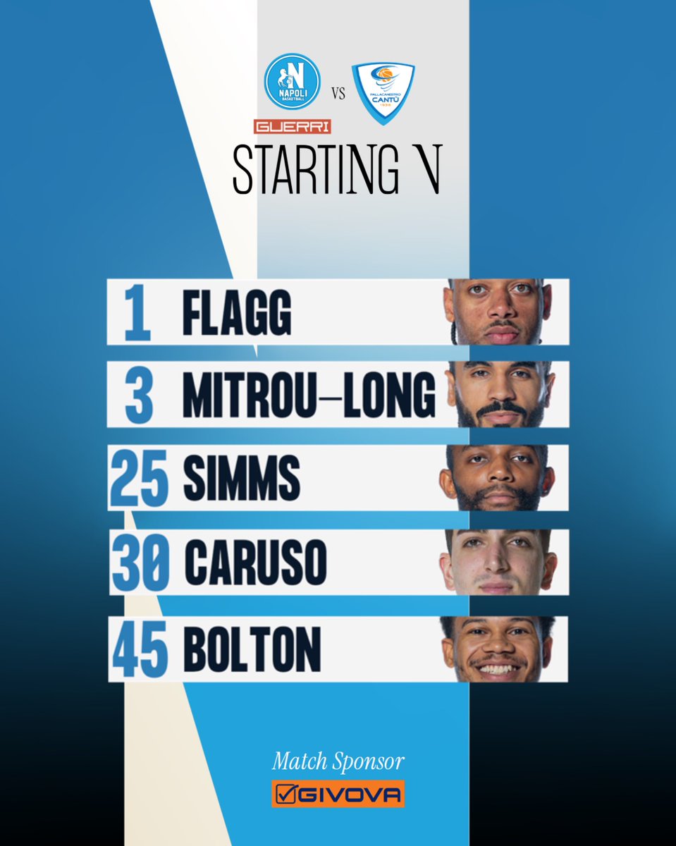 basket_napoli's tweet image. 𝗦𝗧𝗔𝗥𝗧𝗜𝗡𝗚 5️⃣🏀

Guerri Napoli 𝗩𝗦 Pallacanestro Cantù

#GuerriNapoli | #DestinationNapoli | #Starting5 💙
